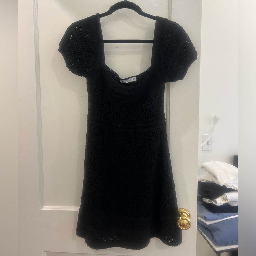 Zara black embroidered dress with slip